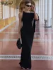 Hugcitar Fashion Solid O Neck Sleeveless Patchwork Sexy Bodycon Maxi Prom Dress Summer Women Clothes Party Festival Club Y2K 5