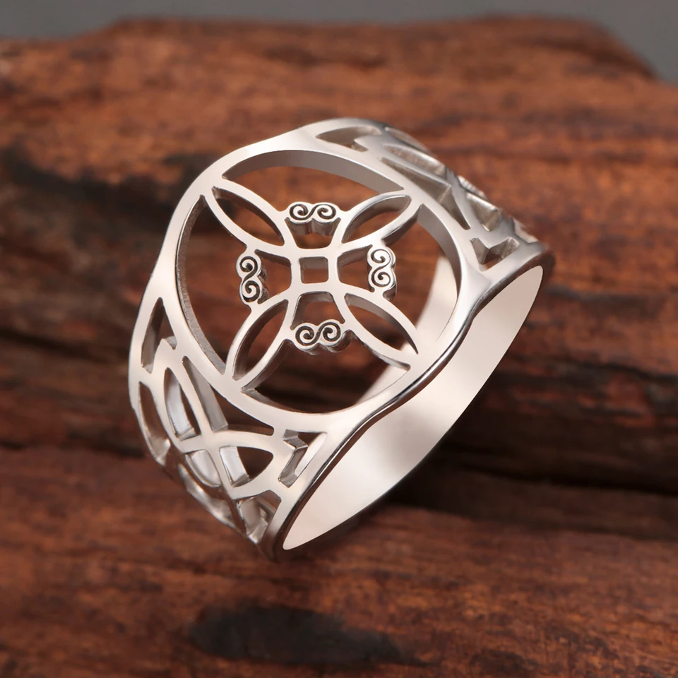 EUEAVAN Bracciale Doppio Nodo Celtico E Cerchi Concentrici - Acciaio Inox Con Simbolo Strega E Pagano - Gioiello Regalo Per Donne - 3