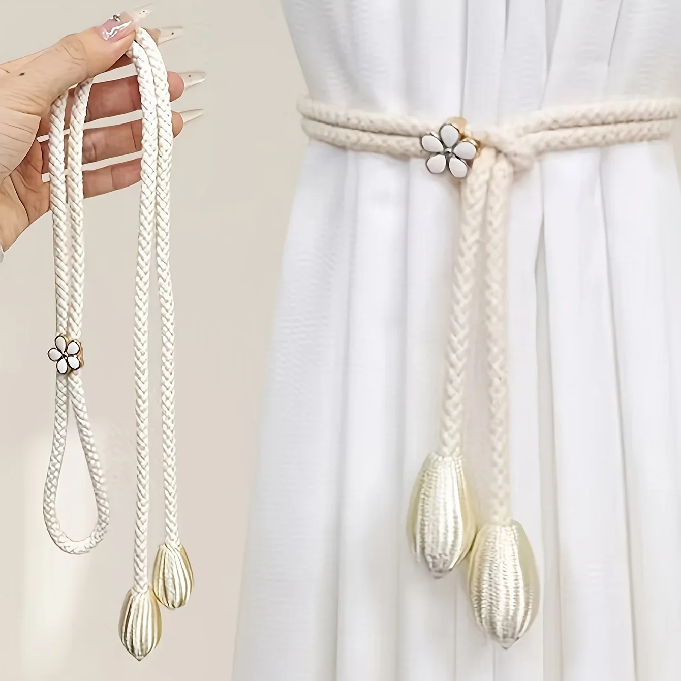 Adjustable Cotton Cord Curtain Tie Hand Woven Rope Curtain Buckle Strap Fasteners Home Decoration Accessories 2pcs/pair