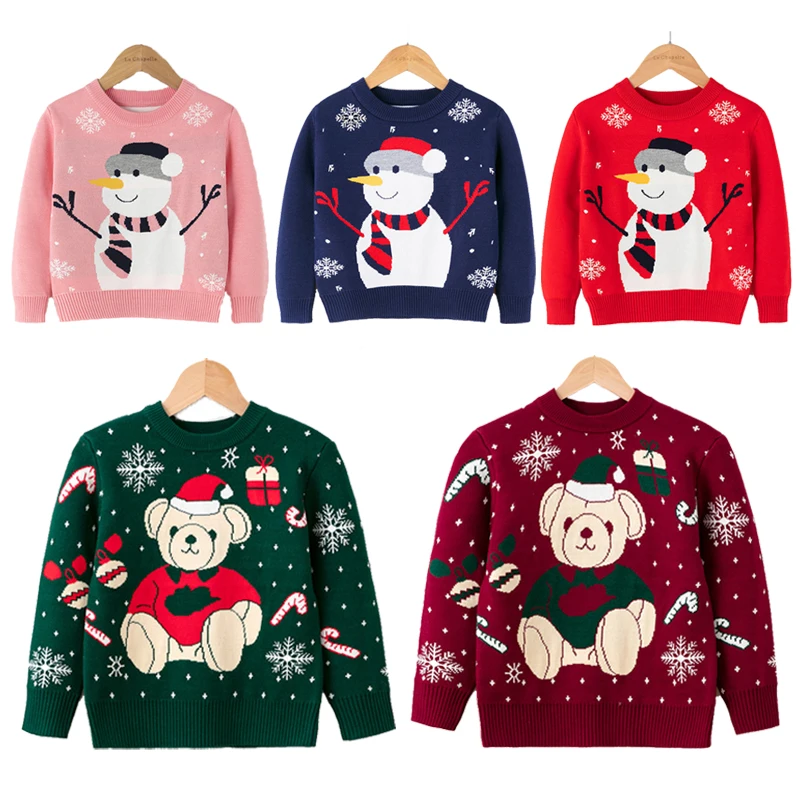 

Winter Christmas Sweaters Kids Warm Pullover 2022 New Jumper Cartoon Bear Baby Xmas Sweaters Boys Girls Cotton Knitted Sweaters