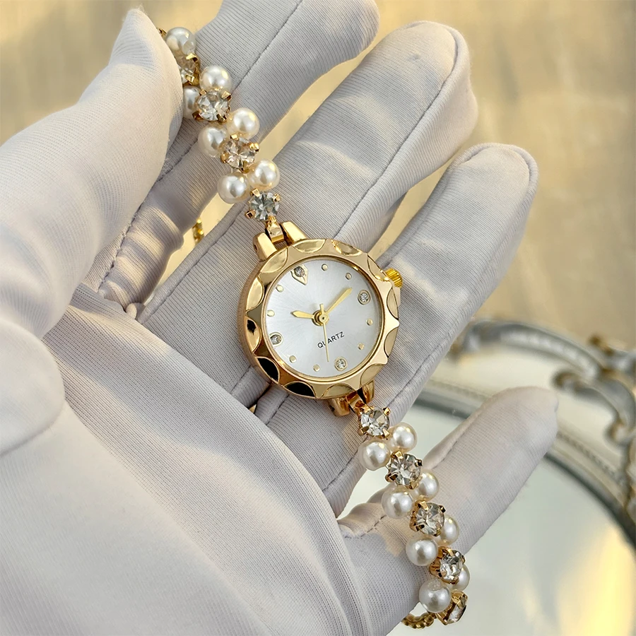 Pearl-Embellished Adjustable Pull-String Women's Watch
