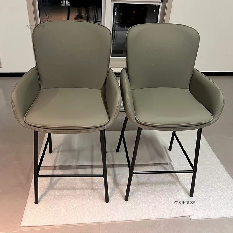 Italian Leather Backrest Bar Chairs for Kitchen Furniture High Bar Stools Front Desk Chair
