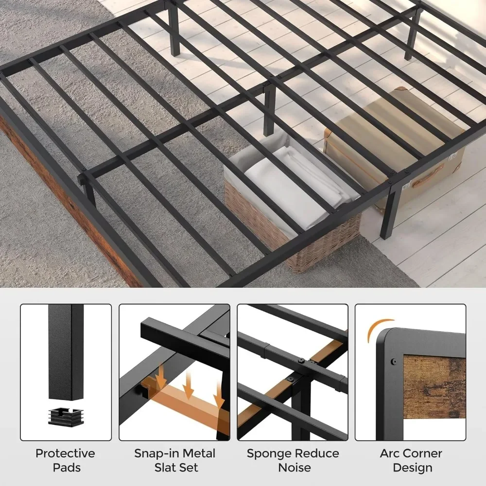 Queen Bed Frame, Mattress Foundation Metal Platform w Wood Headboard and Large Under Bed Storage,Noise-Free,No Box Spring Needed 6