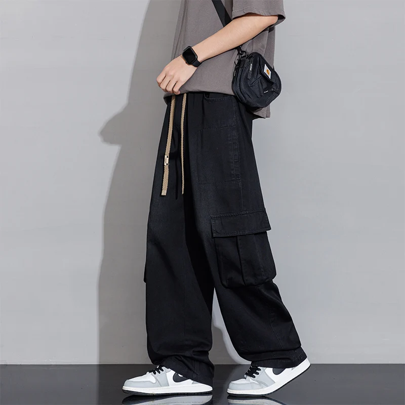 Spring New Wide Leg Washing Jean Cargo Pants Men Street Trousers Neutral Solid Color Loose Casual Thin summer pants Big Size 8xl 4