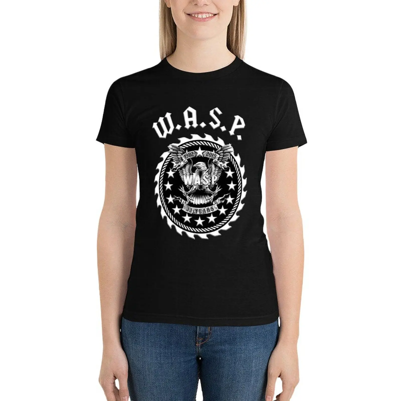 wasp band logo T-Shirt Short sleeve tee female Woman clothes