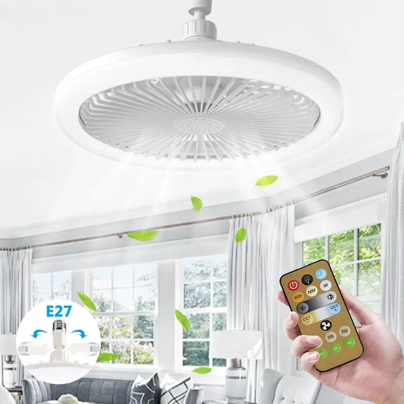 

Ceiling Fan with Remote Control and Light E27 Converter Base 30W LED Lamp Fan Smart Silent Ceiling Fan for Living Room Bedroom