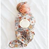 4PCS Set Newborn Receiving Blanket with Matching Headband Beanie Wooden Birth Announcement Card Infant Hospital Swaddle Blanket 1