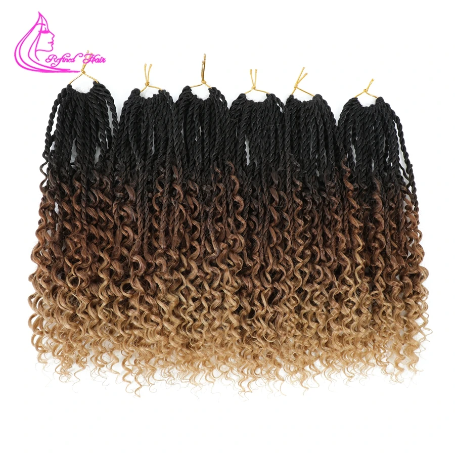 Ombre Twist Braids Crochet Hair Goddess Bohemian Curly Fly Ends Twisted Hair Pre-looped Braiding Hair Extensions 14 inch