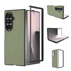 Carbon Fiber Pattern Magnetic Charging Shockproof Phone Case for Galaxy Z Fold4 (Green)