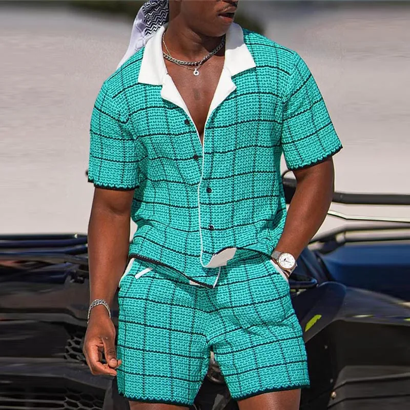 Men\'s Short Sleeve Button Up Polo Shirt And Short Suit Casual Hawaiian 3D Digital Print Outfits Man Holiday Beach Two Piece Suit