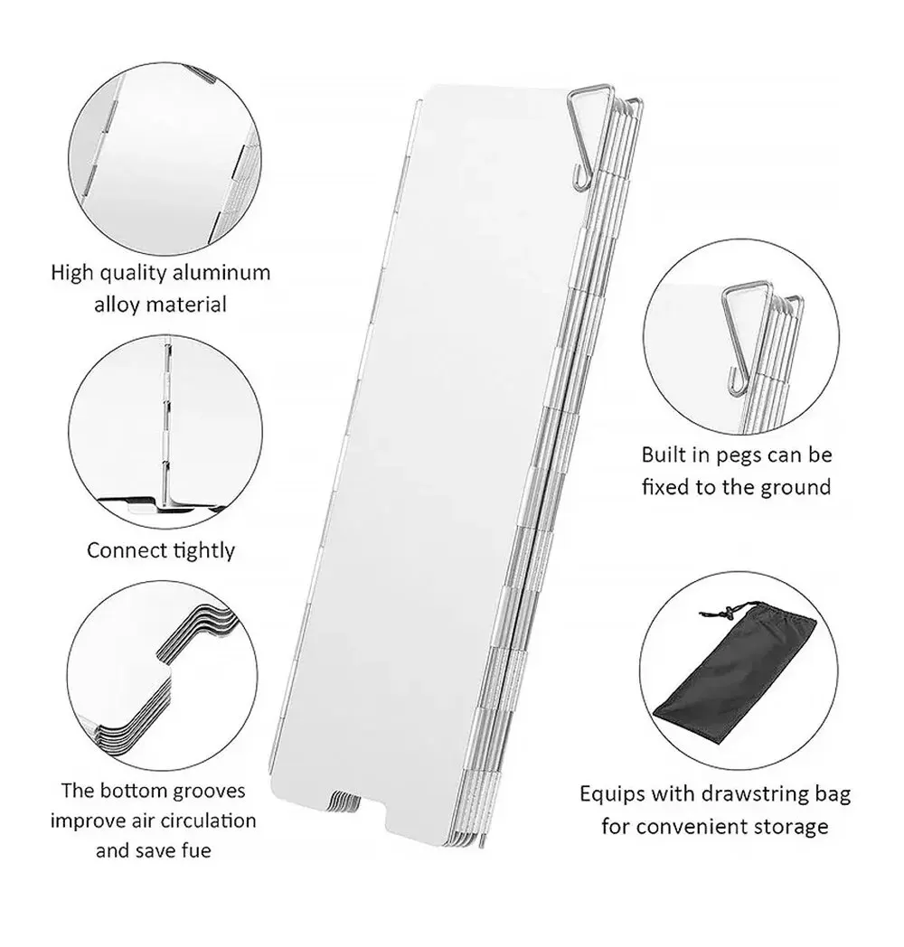 Ultralight Outdoor 10 Plates Foldable Wind Shield Camping Stove Windshield Foldable Gas Cooker Wind Deflector camping stove