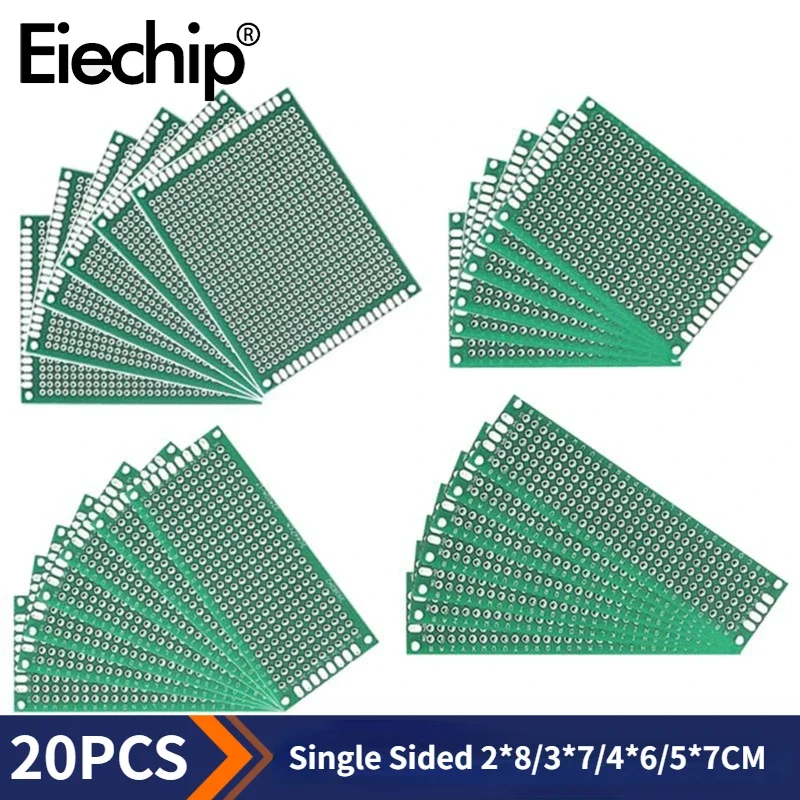 20PCS Single Sided PCB Board 2*8CM 3*7CM 4*6CM 5*7CM Each 5pcs Green PCB Board Prototype Circuit Board for Arduino 20pcs new 74lvc1g17gv 125 single schmitt trigger buffer sot 753 74lvc1g17gv integrated circuit