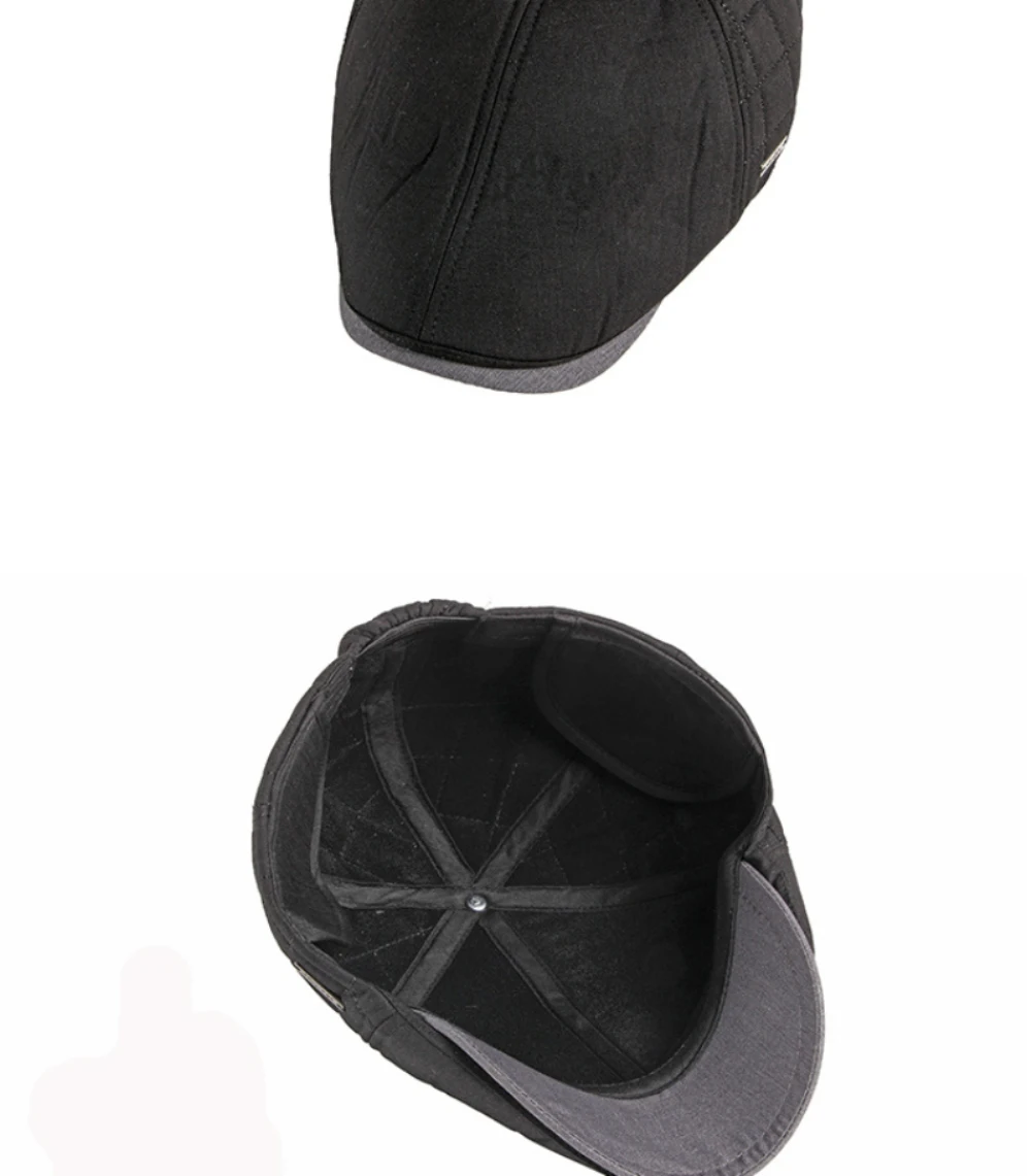 HT4605 Berets Neue Dicke Warme Herbst Winter Hut Baskenmütze Mütze für Männer Ältere Mann Earflap Cap Fleece Gefüttert Achteckige Flache Kappe Baskenmütze Hut – Detail 6