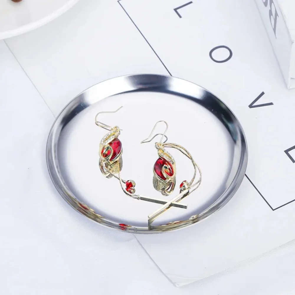 Ins Stainless Steel Round Storage Tray Desktop Cosmetics Metal Tray Photo Ornament Jewelry Storage Tray 4