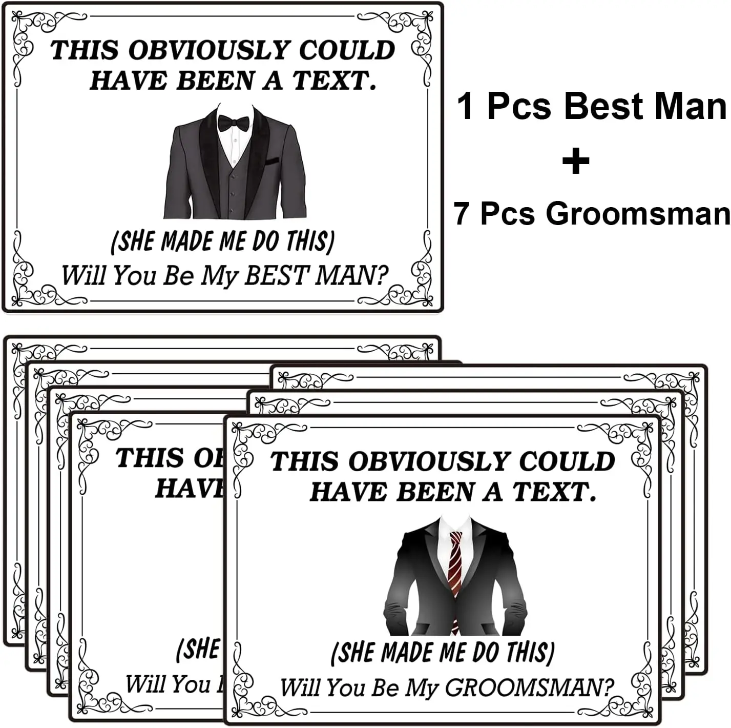 5*7inch Set of 7pcs Funny Groomsman Invitation and 1pcs Best Men Card Groomsmen Proposal Cards with Envelopes for Wedding 8pcs