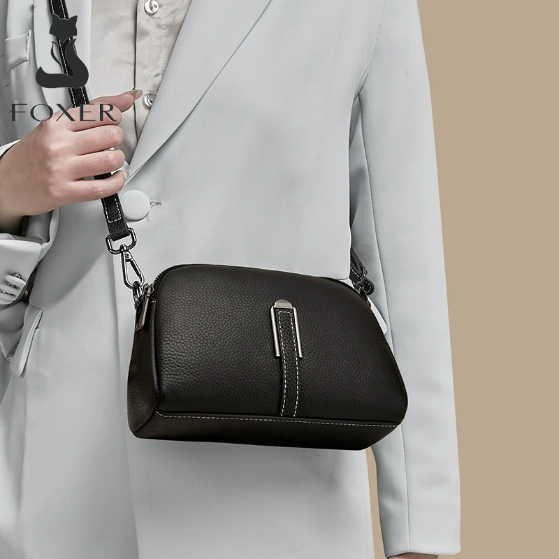 FOXER Women's PU Simple Shoulder Crossbody Bag Fashion Lady Vegan Leather Messenger Bag Zipper Long Clutch Bag Female Soft Purse