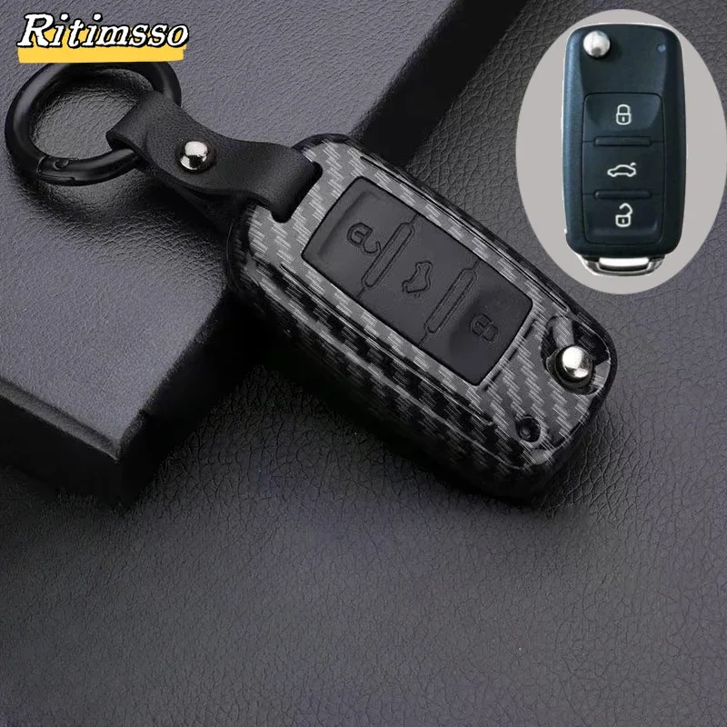 Carbon Fiber Matte Folding Car Key Case 3 Buttons Accessories key case key case cover car key shell remote control case cover flip key fob shell For VW Volkwagen Polo Bora Tiguan Passat Golf 6 Lavida Scirocco