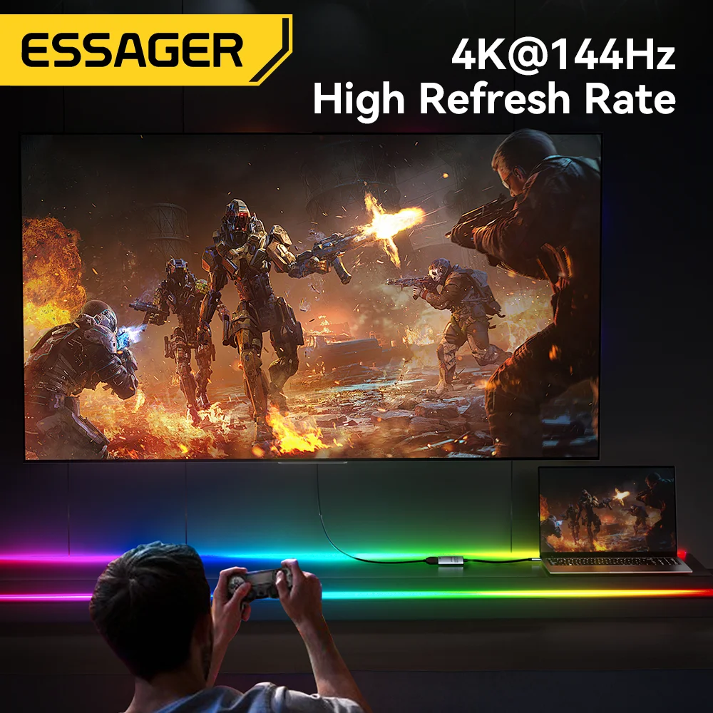 에사저 HDMI-USB C 어댑터 호환 8K@60Hz 4K@120Hz/144Hz 아이폰 15 맥북 프로 아이패드 고속 HD TV 케이블 컨버터