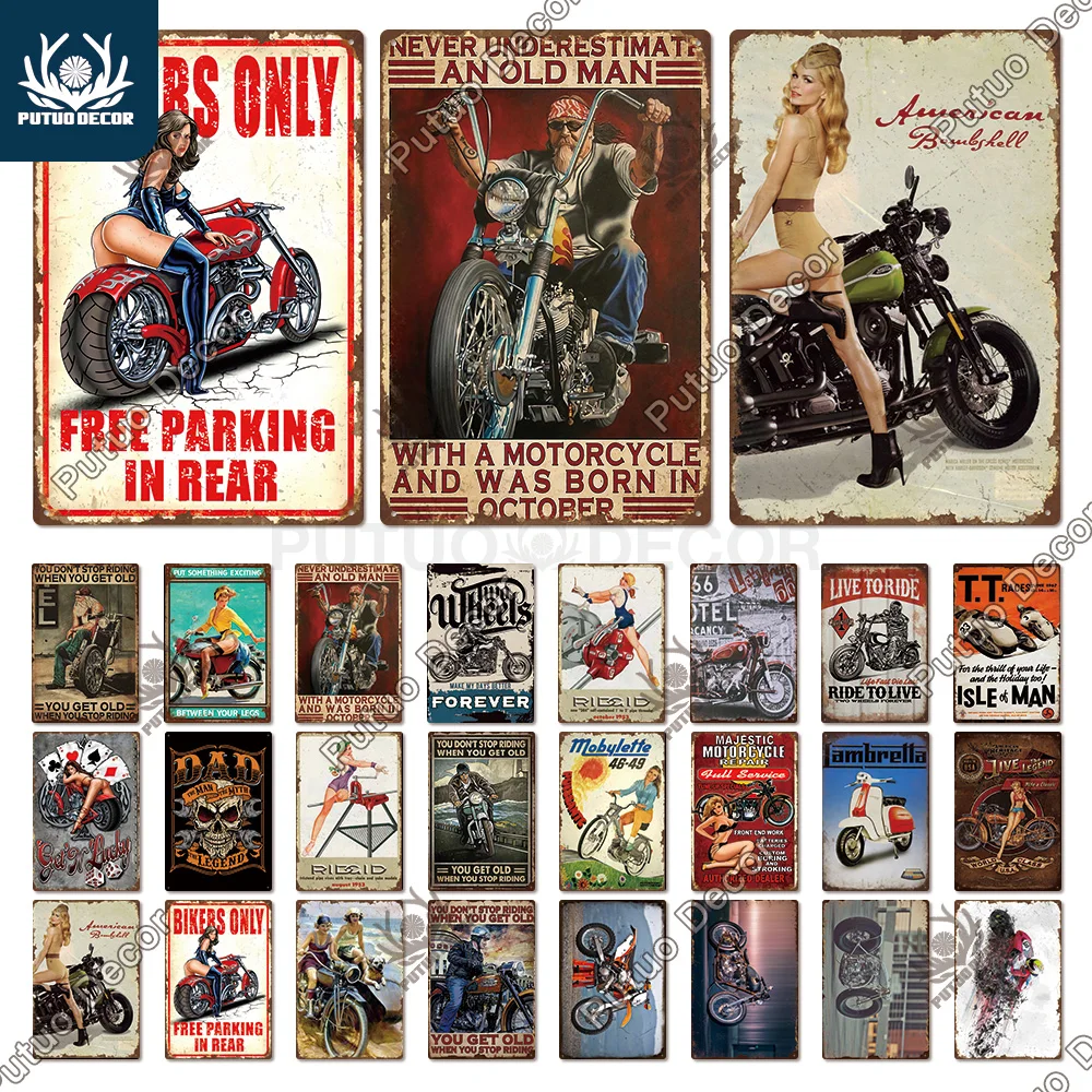 

Putuo Decor Motorcycle Vintage Tin Sign Metal Plaque Retro Plate Wall Art Poster Decorative for Garage Man Cave Pub Bar Club