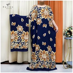 New African Dashiki Floral Printing Loose Cotton Caftan Lady Summer Maxi Casual Dresses Vestidos New Style Short Sleeve 2 Pieces