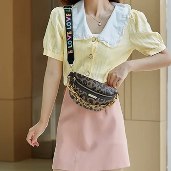 Fashion Leopard Banana Bags for Women Chest Bag Ladies Sling Crossbody Shoulder Bags Chain Waist Fanny Packs Female Phone Purses 2