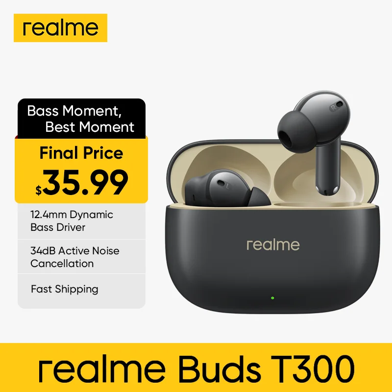 Realme Buds T300 Tws Auricolari Noise Cancelling 40H Auricolari Batteria Bluetooth 5.3 Ip55 Cuffie Impermeabili Cuffie Wireless