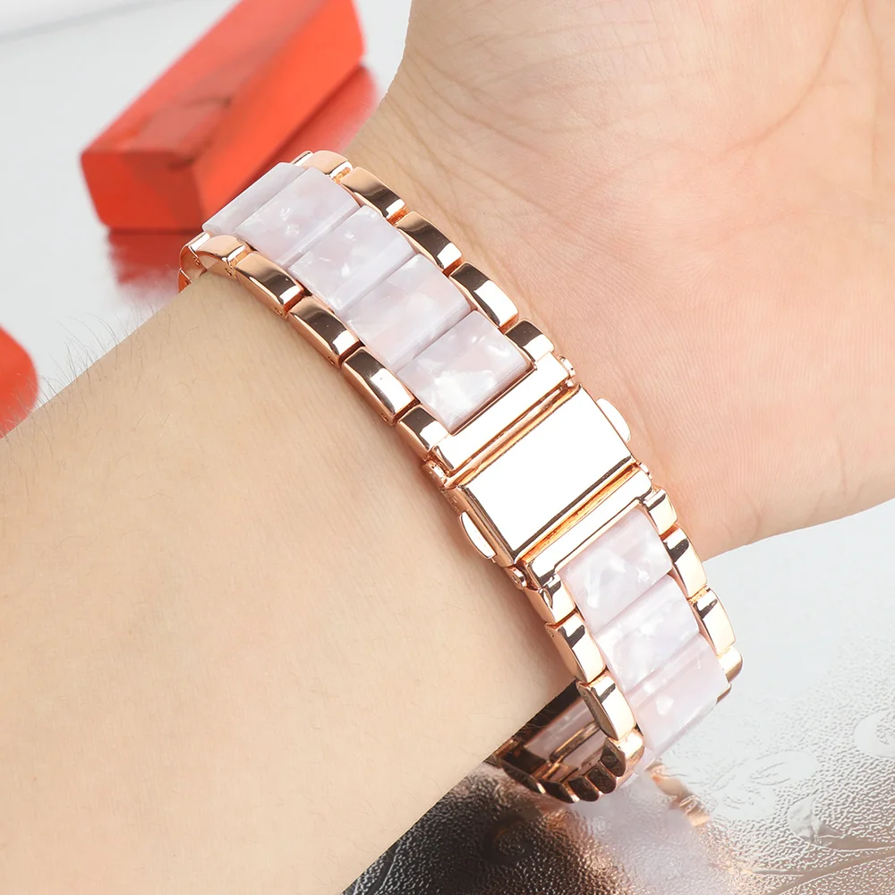 Two-Color Metal Watch Strap, 18mm to 22mm Adjustable Bracelet