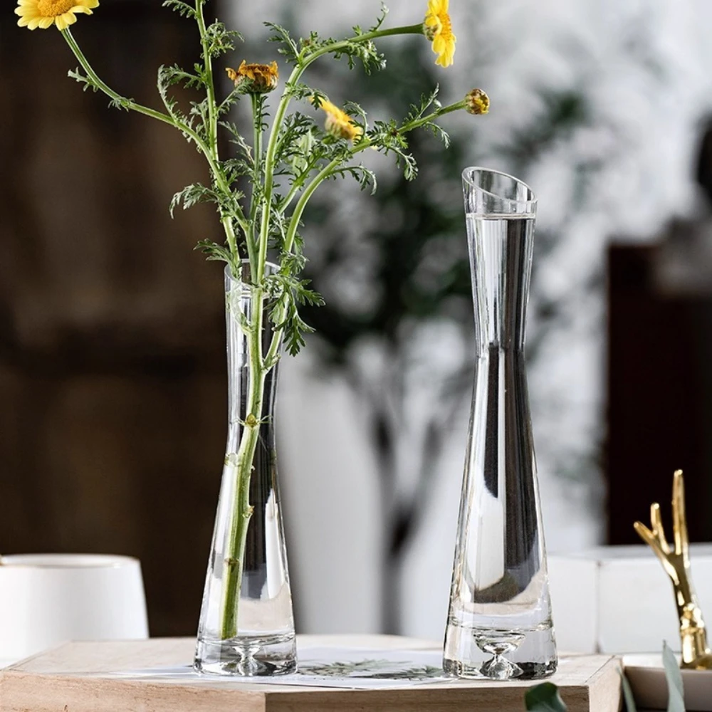 Creative European Style Transparent Glass Slanted Mouth Artistic Simple Vase Hydroponics Plant Flower VaseTable Home Decor 6
