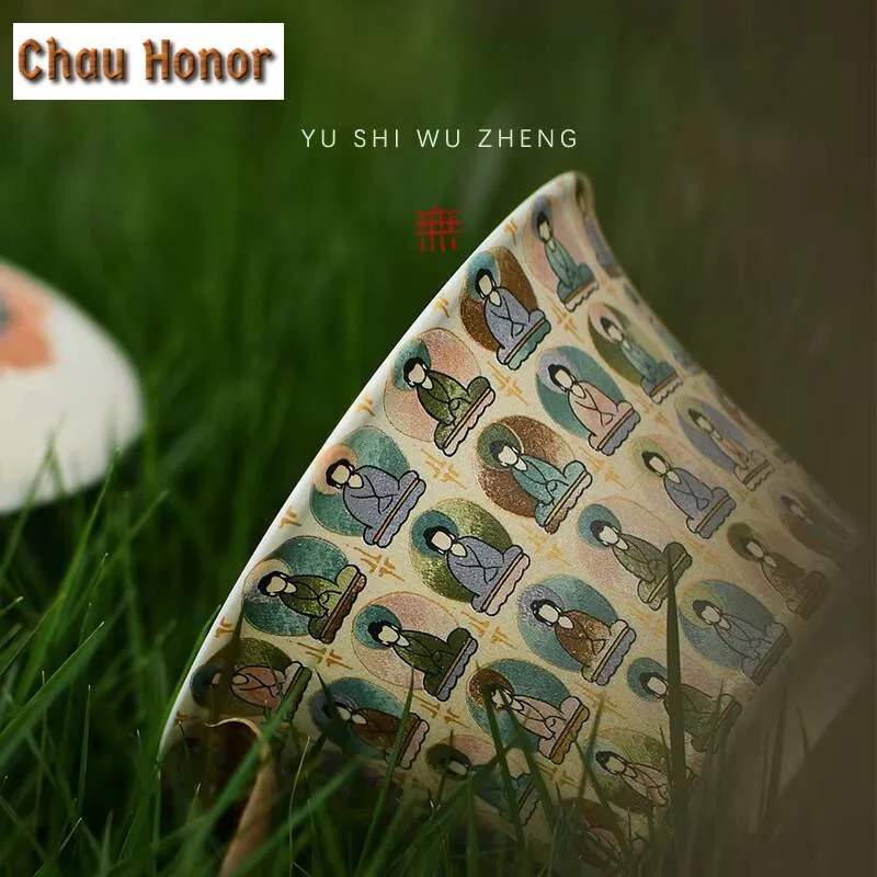 150ml Dunhuang Thousand Buddhas Ceramic Gaiwan Mural Painting Bowl with Lid Tea Tureen Tea Brewing Cover Bowl Tableware Craft