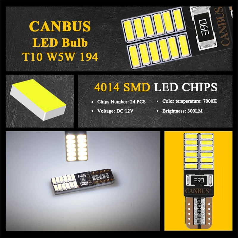ڵ ȣ, T10 W5W 194 LED  Canbus 4014 24-SMD 12V 7000K ȭƮ ڵ ׸   Ʈũ  ̵ , 10 
