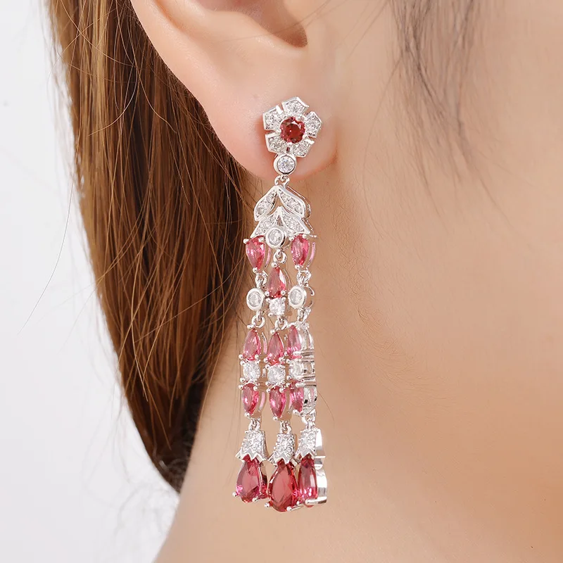 

Cubic Zirconia Tassel Drop Earrings Woman Fashion Luxury Crystal Zirconia Earrings for Wedding Accessories Vintage Jewelry