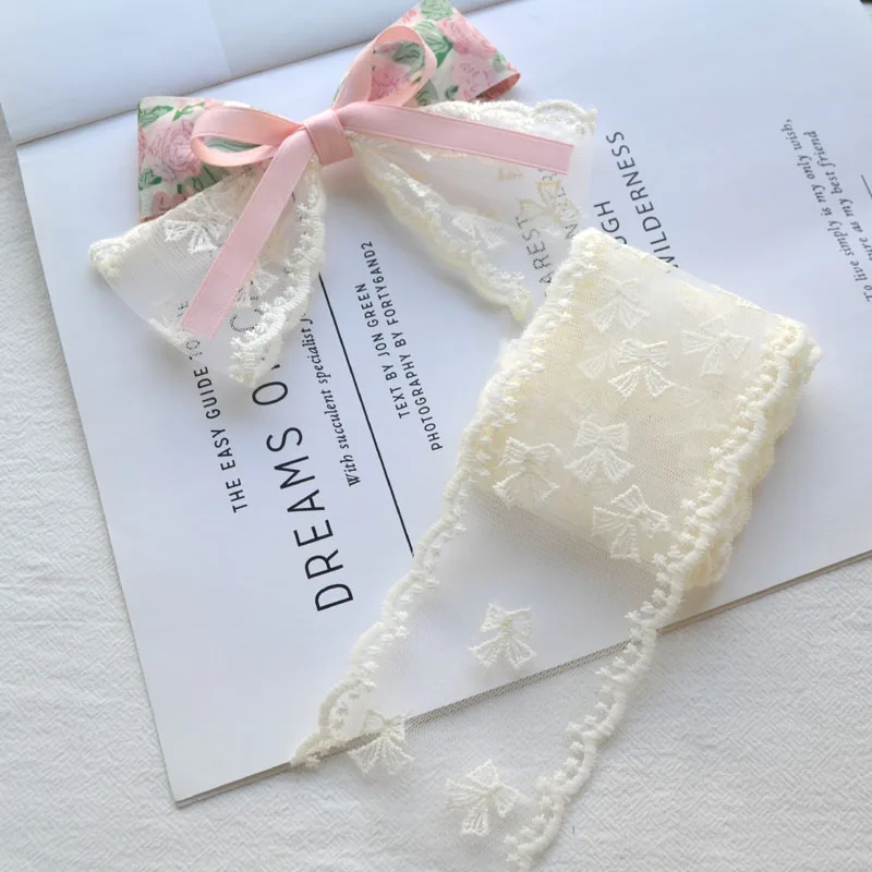 

30Yards 7cm Mesh Embroidery Bow Wavy Edge Flower Ribbons for Handmade Bow Hair Ornament Headwear Material DIY Accessories
