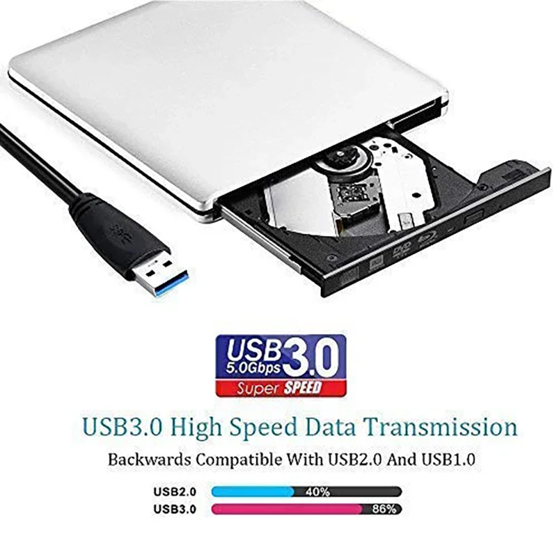Woopker Blu-ray Player USB3.0 3D Slim Drive DVD Burner DVD+/-RW Reader Media Player for Windows/MAC OS Laptops