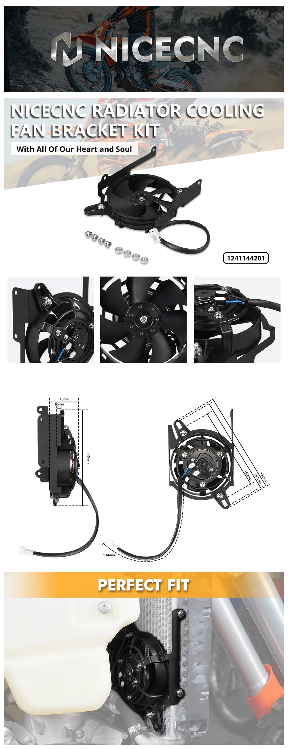Für KTM 2024 2025 EXC 300 EXCF 350 EXC 450 XCW XCF-W XWF 12V Kühlerlüfter-Halterungskit SXF 450 XC XCF SX SXF 2023-2025 – Detail 1