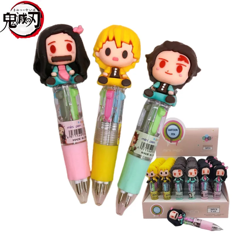 Penna A 4 Colori Demon Slayer Kamado Tanjirou Nezuko Surround Cartoon Mini Penna A Sfera Studente Scrivi Cancelleria Giocattolo Per Bambini