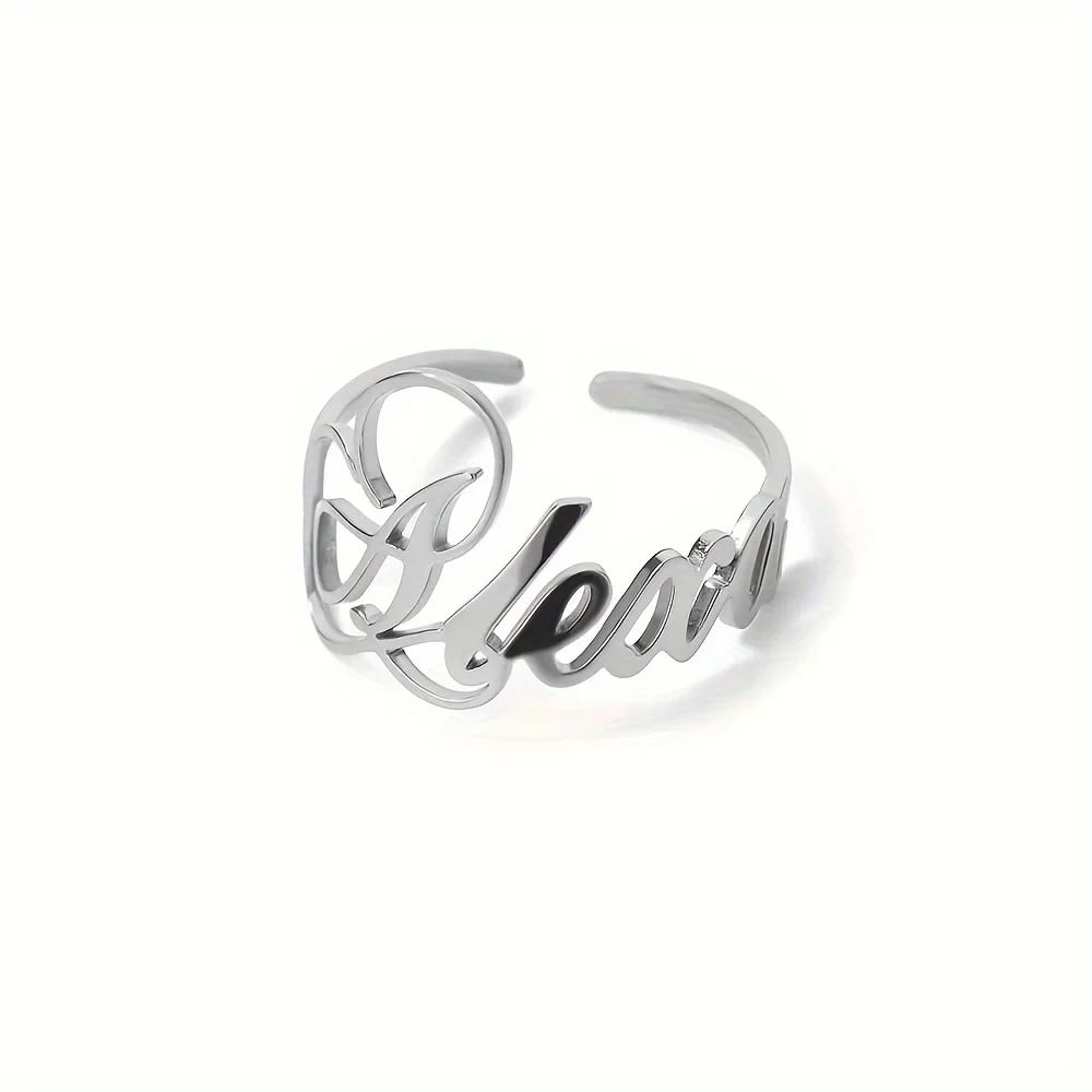 Anillos de nombre de corona personalizados para mujer, acero inoxidable personalizado, anillo ajustable con letras, regalo de joyería de boda impermeable, Color dorado