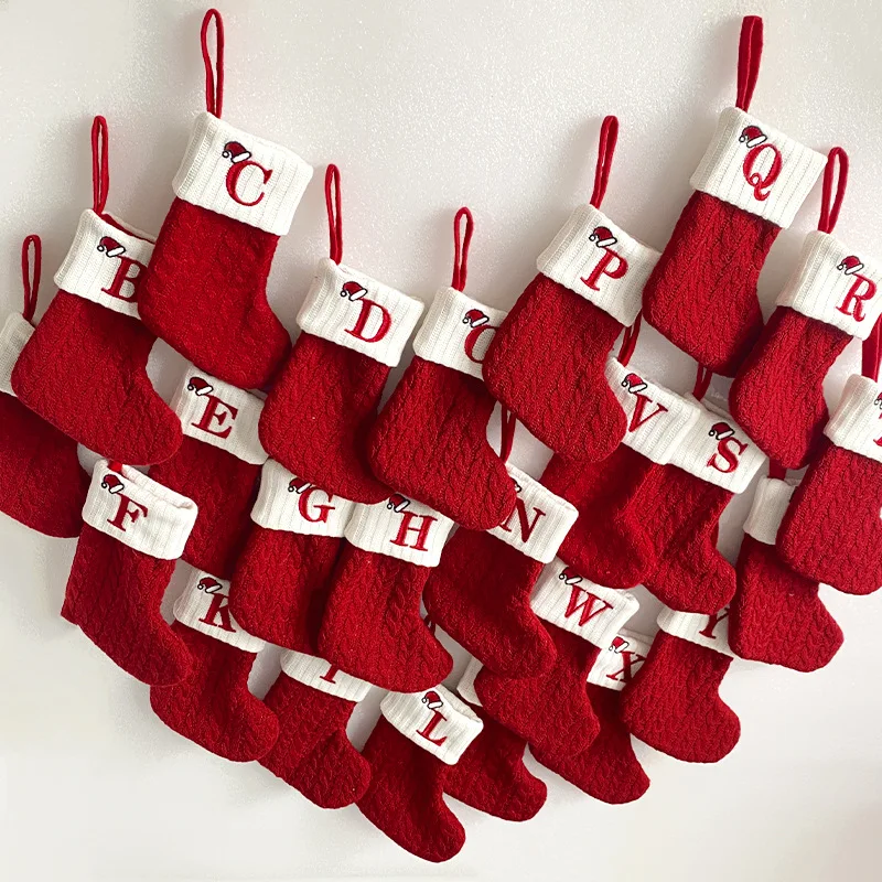 

Merry Christmas Socks Red Snowflake Alphabet Letters Christmas Stocking Christmas Tree Pendant Decorations for Home Xmas Gift