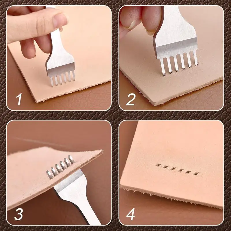 Leather Hole Puncher Leather Hole Punch Leather Punch Tool 1/2/4/6 Holes Fork Row Hole Punch DIY Leathercraft Tools Hand Piercing Stitching Punching Tool