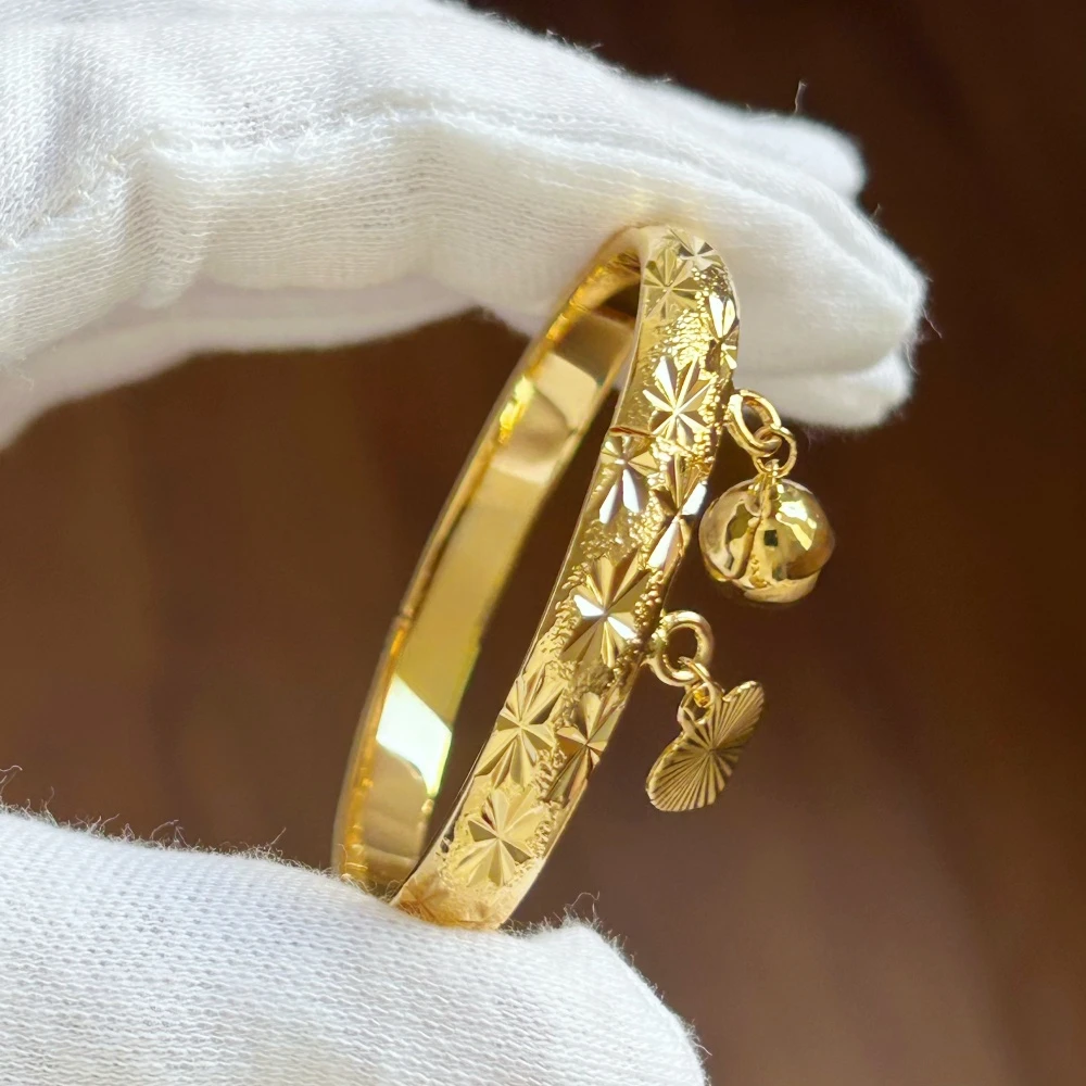 Bangle Bracelet Stainless Steel Bracelet Stainless Steel Gold Color Bells Heart Star Small Size Cuff Bangle Bracelet for Girls Fashion Jewelry Birthday Gifts