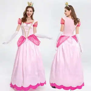 Costume da Pesche per ragazze con accessori, vestito da principessa Peach,  festa di Super Mario, costume di Halloween da donna, costume cosplay -   Italia