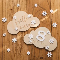 Wooden Baby Month Photography Prop Cloud Shape Record Card Newborn Birthday Gift Milestone Card Souvenir Baby Photo Accessories 1