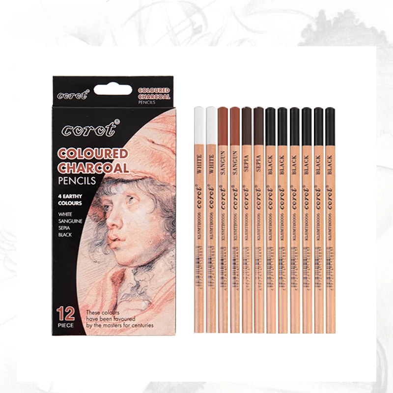 Colored Charcoal Pencil Figure Avatar 12 Pieces 4-color Carbon Painting Chalk Sketching Colored Charcoal Pencil Art Supplies