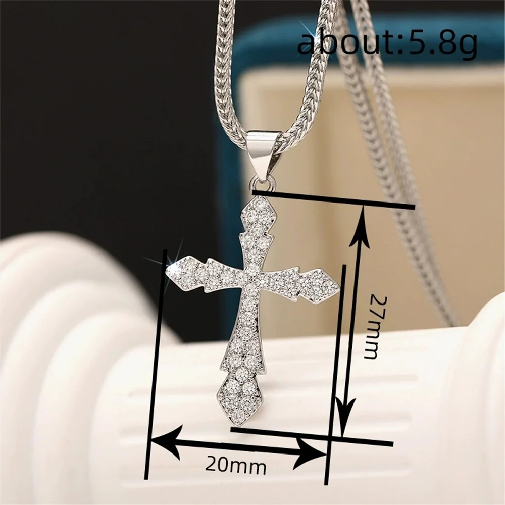 Female Charm Crystal White Zircon Stone Cross Pendant Necklace Vintage Silver Color Wedding Jewelry For Women