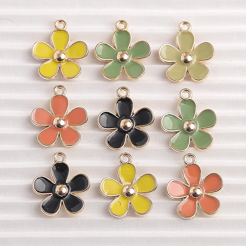 10 Stück 18 x 23 mm niedliche bunte Emaille-Blumen-Charms-Anhänger für Halsketten, Ohrringe, Armbänder, DIY, handgefertigtes Bastelzubehör
