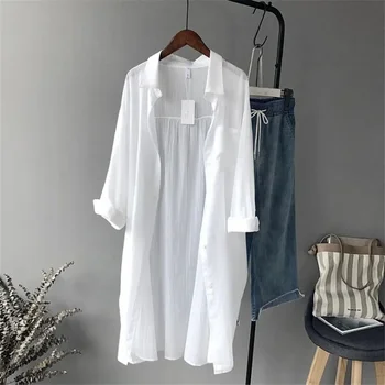 Cotton Casual White Long Blouse Women Autumn Women Long Sleeve White Shirts Blouse High Quality Loose Blouse Tops 1