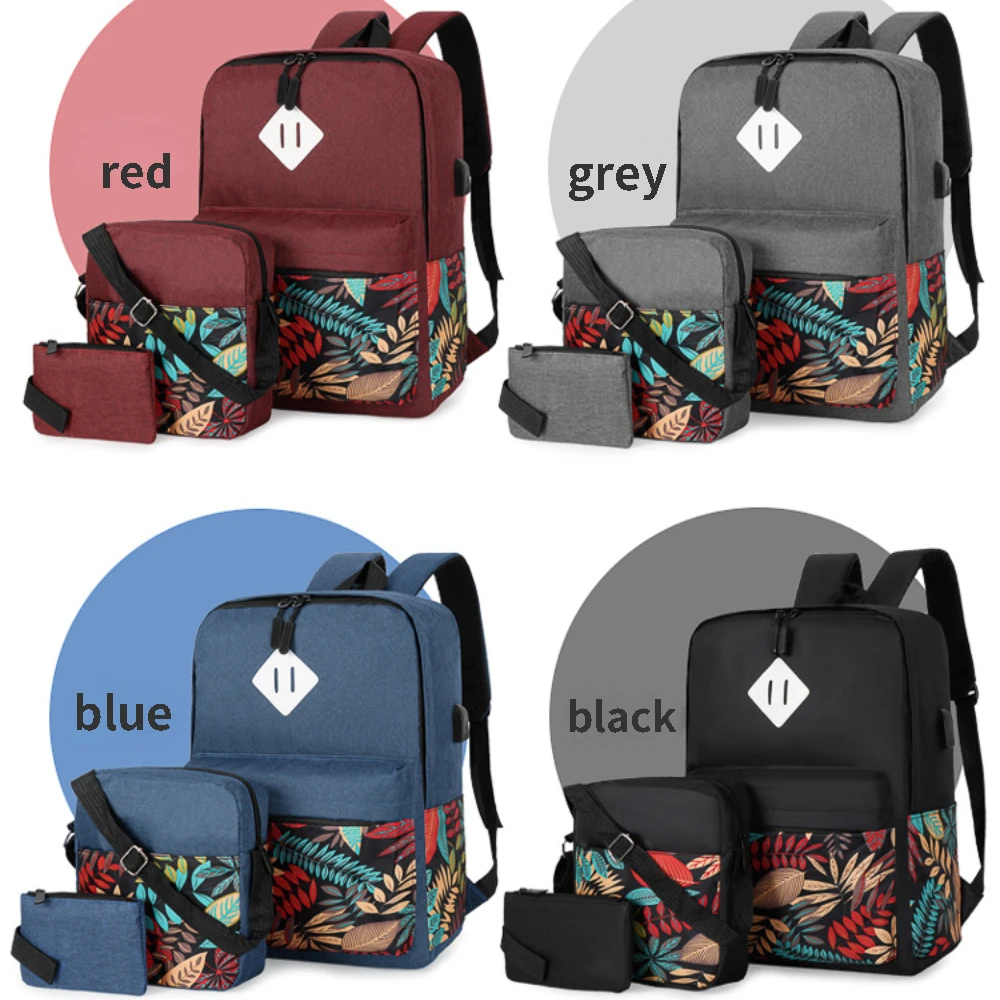 

New 3Pcs/set Maple Leaf Backpack Large-capacity Multi-function USB Charging Outdoor Backpack Male Student Schoolbag Backpacks