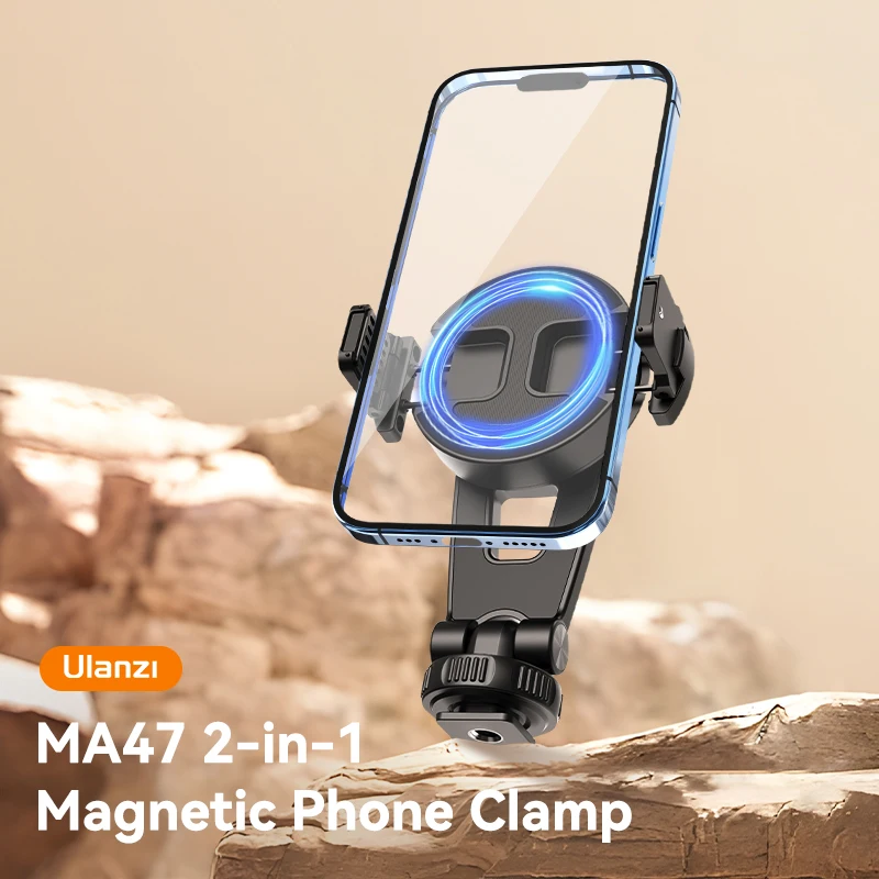 Ulanzi MA47 2-In-1 Magnetic Phone Clamp 360&deg; Rotation Tripod Horizontal Vertical Modes Outdoor Photography with Code Shoe Mount