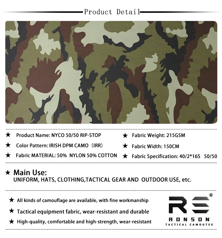 Bestseller 50% Nylon 50% Baumwolle Ripstop-Stoff Irisches DPM-Tarnmuster NYCO5050 Taktischer Stoff für Uniformen Auf Lager – Detail 2