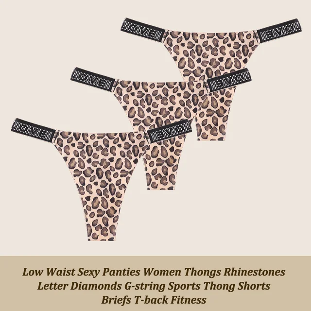 3Pcs/Set Low Waist Sexy Panties Women Thongs Rhinestones Letter Diamonds G-string Sports Thong Shorts Briefs T-back Size XS-XL 14
