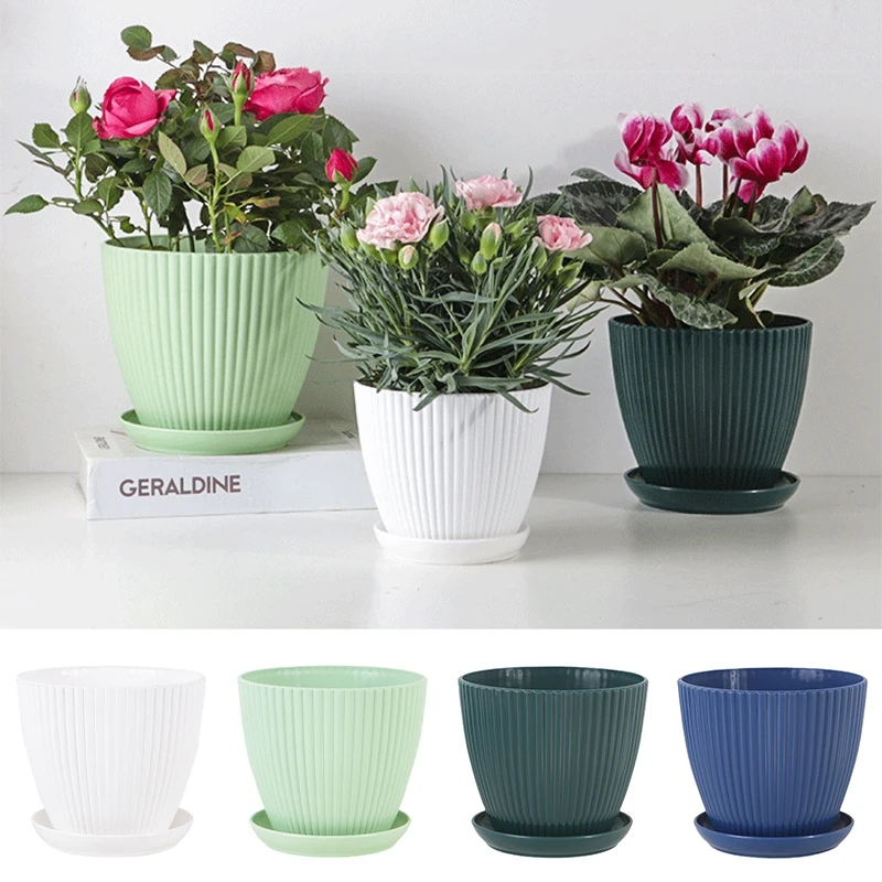 Plastic Flower Pot Succulent Plant Pot with Tray Round Double Layer Small Flowerpot Home Office Desktop Decoration flower pot,plant pot